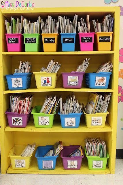 Fiction classroom library bookshelf. Organizing bookshelves into fiction and non-fiction helps students learn the difference and keeps books tidy and organized. Shelf For Classroom, Bookshelves Organizing, Classroom Bookshelf, Classroom Library Organization, Classroom Organization Elementary, Daycare Decor, Library Organization, Bookshelf Organization, Youth Room