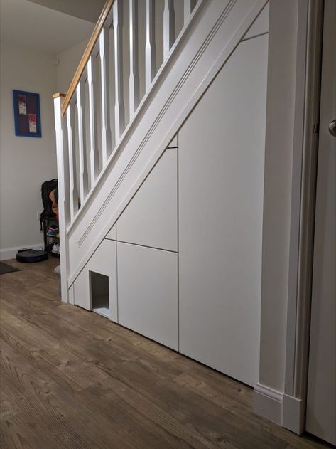 Under Stair Storage Solutions Edinburgh Scotland Cat Cupboard Under Stairs, Under Stairs Storage Cat Litter, Understairs Cat Area, Cat Litter Tray Ideas, Cat Space Under Stairs, Understairs Cat Litter Room, Under Stairs Cat Litter, Stair Cupboard, Stairs Nook