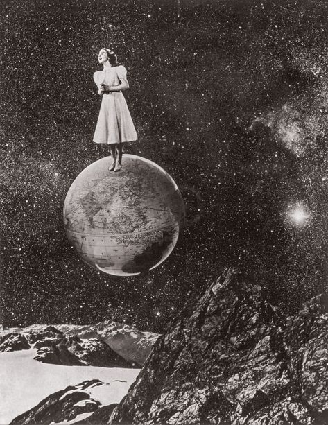 Grete Stern. Sin título. Los sueños de triunfo y dominación, 1949. Grete Stern, In The Middle, The Middle, The Sky, A Woman, Globe, Stars