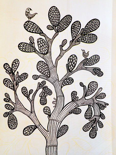 Gond Art Easy, Gond Art Motifs, Coloured Doodles, Colourful Crafts, Colour Doodle, Warli Painting, Gond Art, Different Types Of Painting, Gond Painting