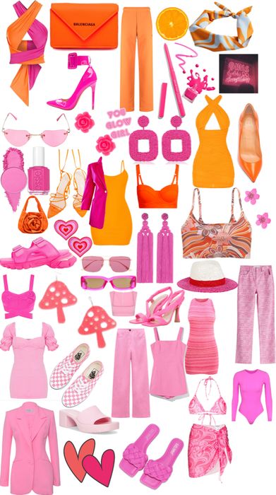 pink and orange Outfit | ShopLook Barbie Orange Outfit, Orang And Pink Outfit, 50 Shades Of Pink Party Outfits, Pink And Orange Accessories, Pink And Orange Birthday Outfit, Orange Disco Outfit, Orange And Pink Bachelorette Party Outfits, Pink Swim Bachelorette, Pink And Orange Bathing Suit Bachelorette