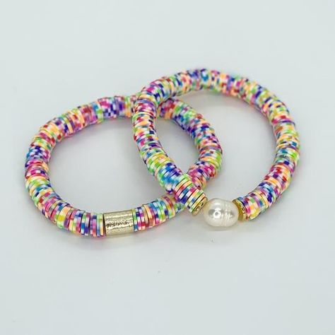 We make trendy stackable bracelets & hand-crafted, unique, marbled clay decorative bowls. All items are custom. We ship throughout the United States. Heishi Bracelets, Heishi Bracelet, Preppy Bracelets, Beaded Stuff, Marbled Clay, Confetti Dots, Pearl Bracelets, Bead Projects, Clay Bracelet