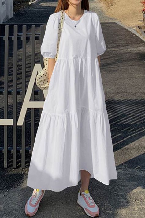 Moda Casual Chic, Simple Maxi Dress, Gaun Koktail, Sukienki Plus Size, Mode Abaya, Sleeves Clothing, Cotton Maxi, Maxi Dress Cotton, Long Summer Dresses