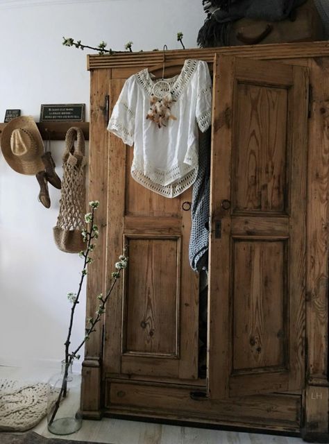 Wabi Sabi Furniture, Pine Wardrobe, Wooden Closet, Antique Wardrobe, Wood Armoire, Wood Wardrobe, Bedroom Armoire, Boho Furniture, Wooden Wardrobe