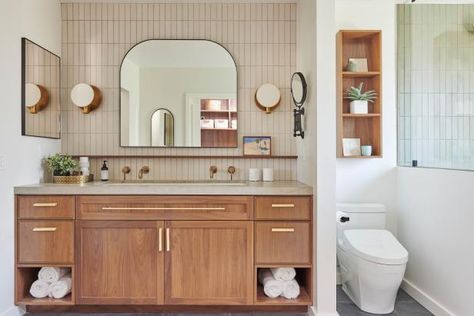 Mcm Bathroom, Midcentury Modern Bathroom, Guest Bathroom Design, Guest Bathroom Decor, Mid Century Modern Bathroom, Mid Century Bathroom, Water Closet, Bathroom Renos, Guest Bathroom