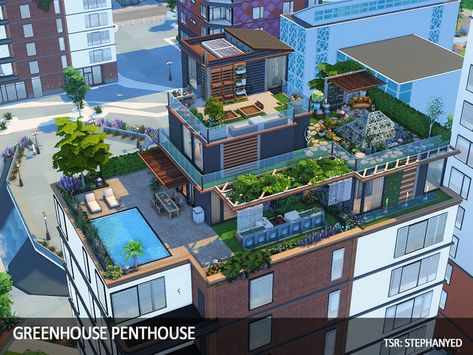 Sims 4 Fountainview Penthouse Layout, Penthouse Sims 4, Penthouse Layout, Living Room Sims 4, Sims 4 Bedroom, Casas The Sims 4, Jungle Adventure, Spring Family, Sims House Design