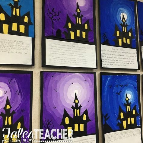 Art Plastique Halloween, Halloween Art Lessons, Classe D'art, Halloween Art Projects, Halloween Writing, Fall Art Projects, 6th Grade Art, Classroom Art Projects, La Art