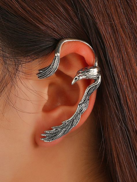 Antique Silver Funky   Alloy  Ear Cuff    Jewelry Bird Ears, Skull Fire, Boho Drop Earrings, Ear Cuff Jewelry, Crow Bird, Ear Climbers Earrings, Ear Climber, Ear Earrings, Cuff Jewelry