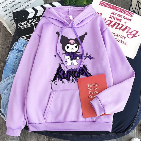 Shopee Kuromi Hoodie, Kuromi Stuff, Shifting Outfits, Kawaii Hoodie, Sanrio Stuff, 90s Fashion Men, Kawaii Harajuku, Harajuku Outfits, Yami Kawaii