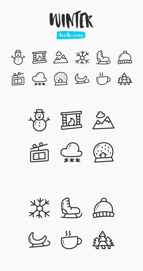 Winter Hand-Drawn Doodle Icons Winter Bujo Doodles, January Doodles Ideas, Winter Simple Drawings, Winter Symbols Drawings, Easy Winter Doodles, Winter Whiteboard Art, Cute Winter Doodles, Winter Easy Drawings, Winter Doodles Easy