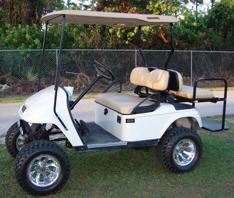 Club Car Golf Cart Makeover, Ezgo Golf Cart Ideas, Cool Golf Carts, Golf Cart Ideas, Club Car Golf Cart Accessories, Ezgo Golf Cart Accessories, Michael Core, Golf Tattoo, Lifted Golf Carts