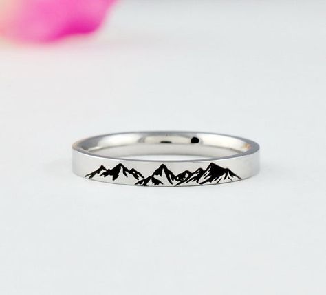 Mountain ring Mountain Ring, Wedding Band Engraving, Her And Him, Stacking Bands, Wave Ring, Travel Hiking, Fade Out, Ring Ideas, Wide Rings