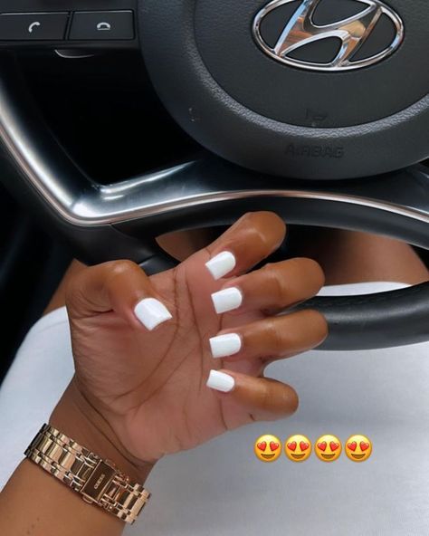 White Very Short Nails, 2 Short Nails 3 Long, Overlay White Nails, Short White Powder Nails, White Nails On Natural Nails, Simple Short Sets Nails, Plain White Square Nails, Acrylic Nail Set Short, Short Cute White Nails