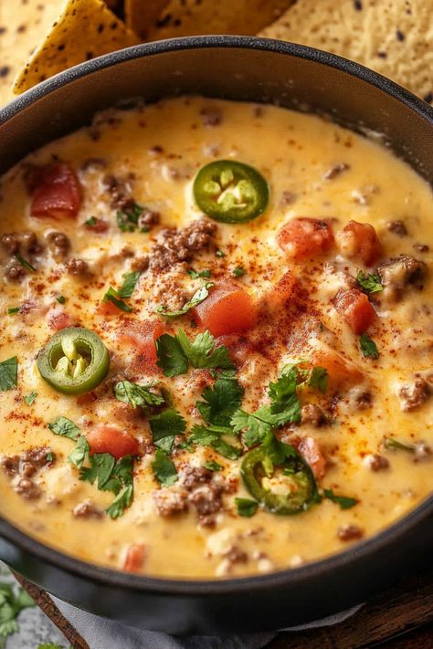 Cowboy Queso Smoked Velveeta Queso, Best Football Dip Recipes, Game Day Queso Dip, Cold Finger Food Appetizers, Football Day Food Ideas, Queso Dip With Sausage, Cold Snacks For Party, Cold Tailgate Food, Game Day Food Football Appetizers