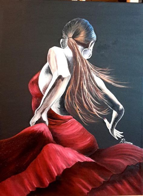 Femme danseuse andalouse en robe rouge et noir Paris Art Painting, Art Romantique, Tango Dancers, Original Abstract Art Painting, L'art Du Portrait, Flamenco Dancers, Romance Art, Beautiful Love Pictures, Paris Art