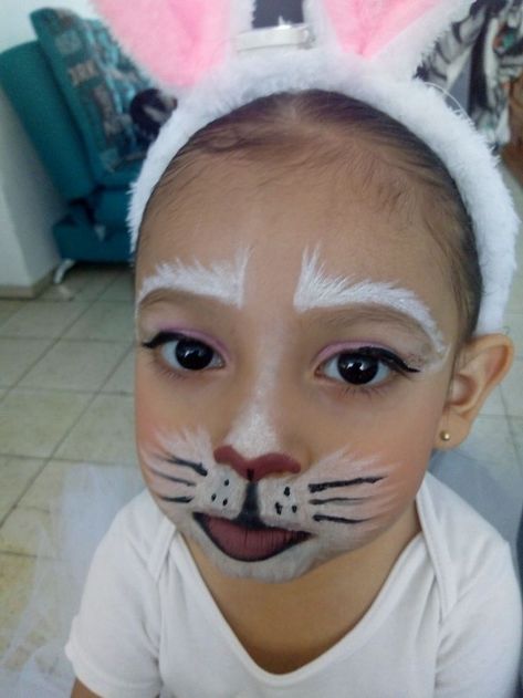 Kids Bunny Face Paint, Bunny Makeup Halloween Kids, Kids Bunny Makeup, Bunny Makeup Kids, Face Painting Bunny, Rabbit Face Paint, Bunny Costume Kids, Bunny Face Paint, Deer Halloween Costumes