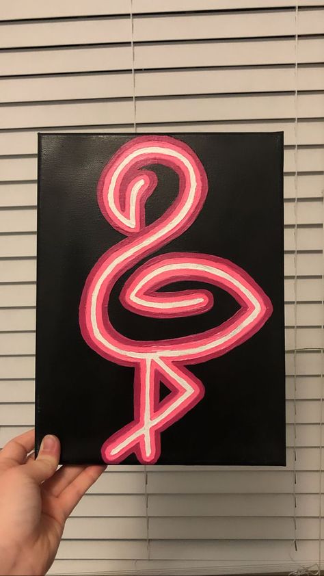 Flamingo Neon Sign Acrylic Painting | Pink canvas art, Canvas painting designs, Mini canvas art Neon Letter Painting, Neon Lights Painting, Neon Drawing Ideas, Neon Light Painting Acrylic, How To Paint Neon Effect, Neon Sign Painting Canvas Diy, Neon Art Painting Easy, Neon Art Drawings, Neon Canvas Painting Ideas