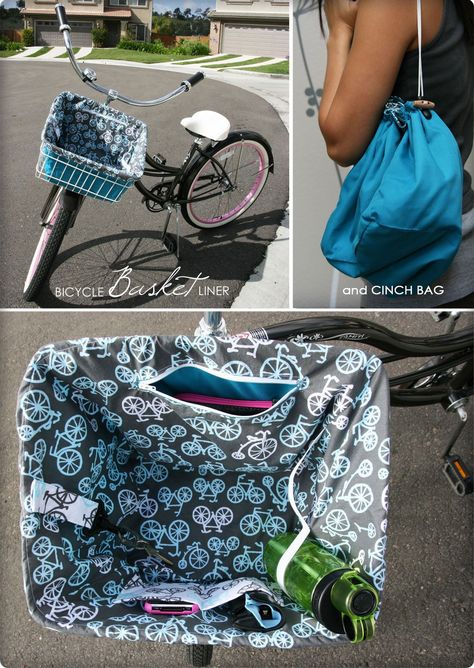 Bike Basket Liner, Beach Cruisers, Biking Diy, Bicycle Basket, Diy Sac, Cinch Bag, Cruiser Bicycle, Cycle Chic, Basket Liners