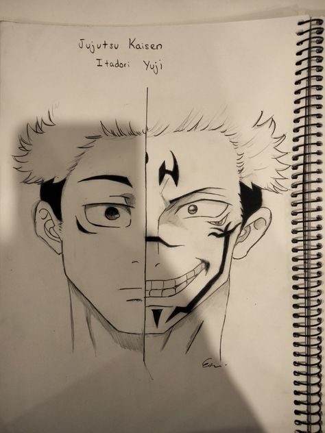 Sketch of Itadori from Jujutsu Kaisen. Jujitsu Kaisen Sketch, Yuji Sketch, Yuji Itadori Drawing, Itadori Drawing, Jujutsu Kaisen Sketch, Jujutsu Kaisen Drawing, Itadori Yuji, Anime Drawing Books, Anime Boy Sketch