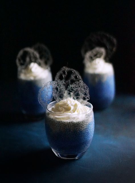 Seafoam as Portal (With Mermaid Chia Pudding) — The Wondersmith Vegan Goth Food, Goth Food, Cultural Meals, Horror Food, Hellenic Polytheism, Temple Food, Homemade Almond Milk, Molecular Gastronomy, Köstliche Desserts