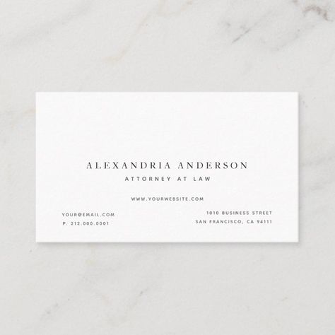 Minimalistic Cards, Attorney Business Cards, Lawyer Business Card, Business Card Design Minimalist, Business Cards Layout, Hairstylist Business Cards, Business Card Design Inspiration, Professional Business Card, White Business Card