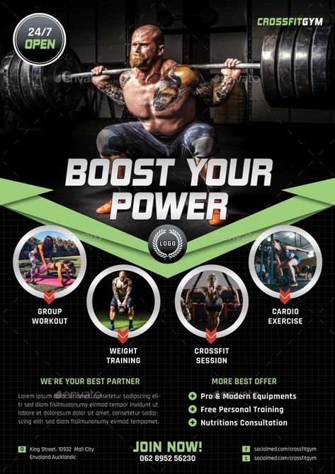 Gym Flyer, Gym Banner, Sports Design Ideas, Digital Advertising Design, Gym Wallpaper, Fitness Flyer, Power Logo, Gym Poster, New Flyer