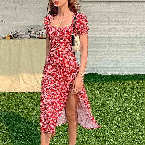 فستان زهري, Vintage Party Dress, France Style, Vintage Party Dresses, Red Summer Dresses, Dots Dress, Summer Dresses For Wedding Guest, Printed Summer Dresses, Summer Fashion Dresses