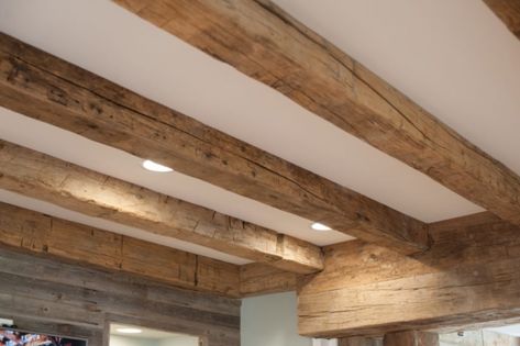 Hand Hewn Beams Ideas, Beam Decoration Ideas, Faux Beams Low Ceiling, Fake Beams Ceiling, Beams Ceiling, Character Help, Rustic Beams, Exposed Beams Ceiling, Beams Living Room