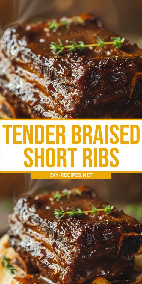 Indulge in these Tender Braised Short Ribs, slow-cooked to perfection in a rich red wine and beef broth sauce. Perfect for a cozy dinner! #braisedshortribs #comfortfood Stove Top Short Ribs, Beef Braising Short Ribs Recipe, Brazed Beef Short Ribs, Balsamic Braised Short Ribs, Crock Pot Braised Short Ribs, Smoked Braised Beef Short Ribs, Italian Braised Short Ribs, Red Wine Braised Short Rib, Braised Beef Short Ribs Oven