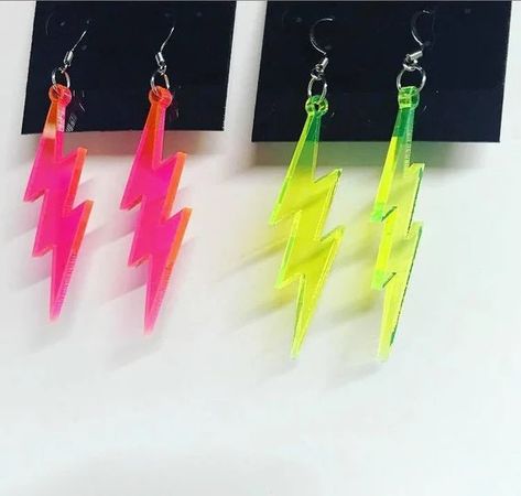 80s Neon Outfit, Lightning Bolt Jewelry, 80's Aesthetic, 80s Accessories, Neon Jewelry, Neon Accessories, 80s Jewelry, Bolt Earrings, Neon Birthday