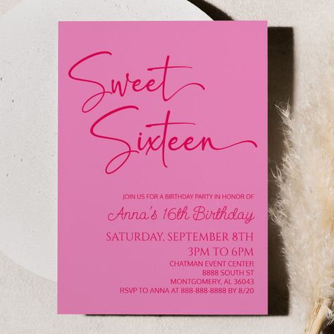 Sweet 16 Birthday Invitations, Pink Sweet Sixteen, Sweet Sixteen Birthday Party Ideas, 16th Birthday Invitations, Bday Invitations, Sweet Sixteen Birthday, Sweet 16 Invitations, 16th Birthday Party, Pink Parties