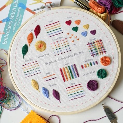 Beginner Embroidery, Beginner Embroidery Kit, Printed Linen Fabric, Diy Broderie, Embroidery Sampler, Basic Embroidery Stitches, 자수 디자인, Hand Embroidery Stitches, Embroidery Needles