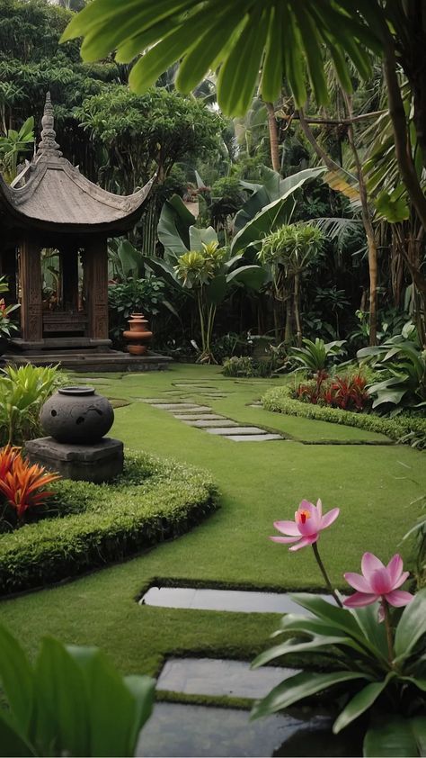 Japanese Garden Backyard, Yoga Garden, Bali Garden, Tropical Landscape Design, Balinese Garden, Balinese Decor, Zen Garden Design, Tropical Garden Design, Backyard Gazebo