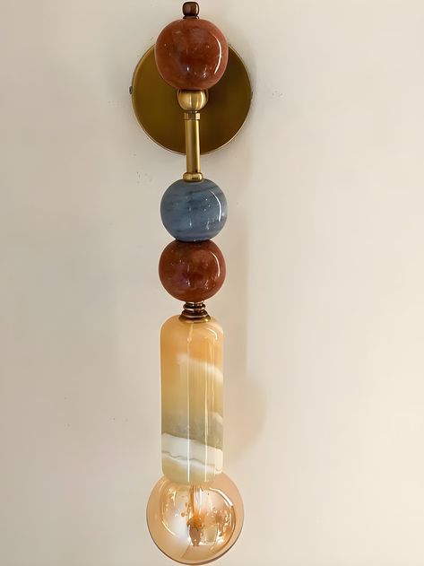 Handmade Brass Finish Sconce Lighting With Marble Gemstones Wall Sconce Indoor Wall Lamp Sconce Lighting - Etsy Bedroom Lighting Wall, Sconces In Bedroom, Lamp In Bathroom, Powder Room Sconces, Diy Wall Lamp, Etsy Lighting, Kitchen Sconces, Wall Lamp Living Room, Bedroom Lighting Ideas