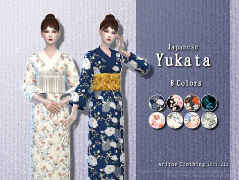 The Sims Resource - Japanese Yukata Cc Skin, Los Sims 4 Mods, Japan Dress, Sims Stories, 2000s Japanese Fashion, Japanese Yukata, The Sims 4 Skin, Muebles Sims 4 Cc, Japan Outfit