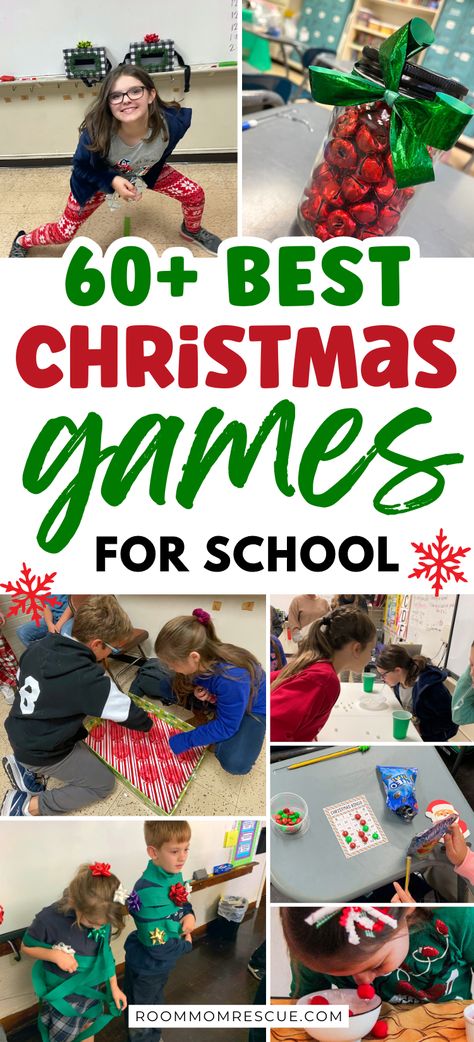 Christmas Party Games Kids Classroom, Homeroom Mom Christmas Party, Kids Class Christmas Party Ideas, Christmas Games For 4th Graders, Christmas Classroom Games For Kids, Christmas Games For Kindergarten Party, Christmas Class Games For Kids, Kid Games For Christmas Party, Christmas Party Ideas School