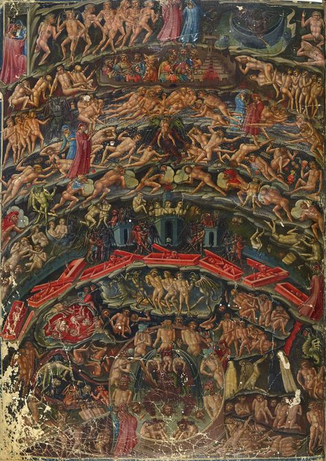 Archaeology & Art on Twitter: "Inferno, from the Divine Comedy by Dante (Folio 1v). Date: between 1430 and 1435. Artist: Bartolomeo di Fruosino (1366–1441) Currently located at Bibliothèque nationale de France, Paris. Read more: https://t.co/vl1nplWFF5… https://t.co/mJrS7hc0pT" Nine Circles Of Hell, Circles Of Hell, Divina Commedia, Creaturi Mitice, Istoria Artei, Dantes Inferno, Rennaissance Art, Dante Alighieri, Occult Art