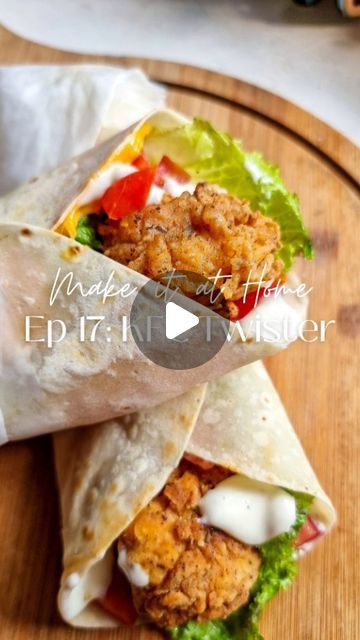 Rafia Mazhar on Instagram: "HERE'S HOW TO MAKE IT ⤵️ ⠀⠀⠀⠀⠀⠀⠀⠀⠀ Make it at Home Episode 17 - KFC Twister 🌯  Recipe Sauce 1/2 cup mayonnaise  2 tbsp lemon juice  1 tsp fresh black pepper   • Mix all ingredients and set aside  To Assemble  KFC Chicken Popcorn (recipe in previous reel) 2 flour tortillas  Chopped tomatoes Lettuce leaves Cheese slices   • Take a tortilla and fill with sauce, chicken, tomatoes, lettuce and cheese • Roll and toast on both sides on a hot pan • Serve  ⠀⠀⠀⠀⠀⠀⠀⠀⠀ HAVE A QUESTION? ✏ Leave a comment  ⠀⠀⠀⠀⠀⠀⠀⠀⠀⠀⠀⠀⠀⠀⠀⠀⠀⠀ 💾 Save this recipe for later 💌 Share with someone who loves KFC Twister ✨✅ Follow @rafmazcooks for more easy recipes and kitchen tips! . . . . . #kfctwister #feedfeed #kfc #kfcchickenpopcorn #kfcstyle #easyrecipe #friedchicken #chickennuggets #foodcont Kfc Rolls Recipe, Kfc Twister Wrap Recipe, Kfc Wrap, Kfc Twister, Chicken Popcorn Recipe, Twister Recipe, Chicken Popcorn, Kfc Chicken Recipe, Popcorn Chicken Recipe