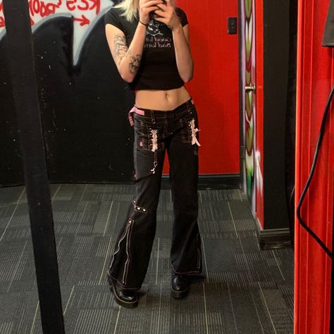 Tripp Nyc Pants Outfit, Tripp Pants Outfit, Tripp Nyc Outfit, Tripp Jeans, Mallgoth Aesthetic, Black Jeans Pants, Tripp Nyc Pants, Y2k Rock, Tripp Pants