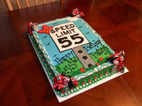 Speed Limit 55 Birthday Cake by Cakes By Jen, via Flickr Speed Limit 55 Birthday Ideas, 55 Speed Limit Birthday Ideas, Speed Limit Cake, Speed Limit 55 Birthday, 55 Birthday Ideas For Men, 55 Birthday Cake, 55th Birthday Party Ideas, 55th Birthday Decorations, Turning 55