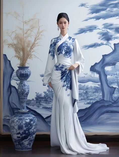 Asian Runway Fashion, Traditional Asian Wedding Dress, Majestic Dress, Modern Chinese Fashion, Chinese Fancy Dress, Baju Kahwin, Western Style Dresses, Chinese Outfit, Fantasy Gowns