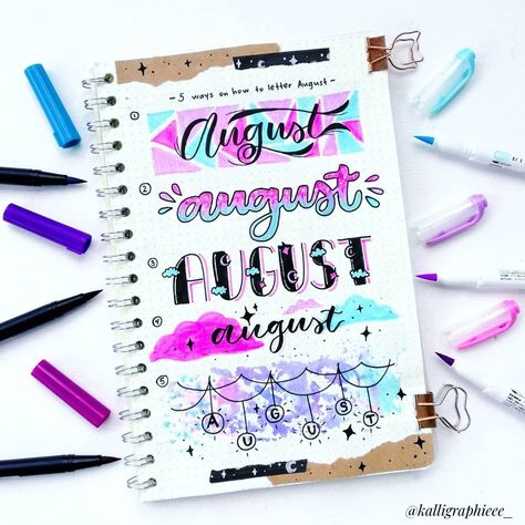 August Header, August Lettering, Header Ideas, Bullet Journal Headers, Bullet Journal Font, Bullet Journal Banner, Bullet Journal Notes, Bullet Journal Paper, Hand Lettering Art