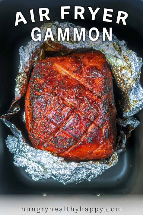 Did you know that you can cook a gammon joint in the air fryer? Juicy gammon with a crispy crust, all done in the air fryer in under an hour. Air Fryer Gammon is a great way to save space in your oven too. Gammon In Airfryer, Gammon Glaze Recipes, Air Fryer Gammon, Honey Glazed Gammon, How To Cook Gammon, Slow Cooker Gammon, Juicy Ham, Roast Gammon, Roast Dinner Sides