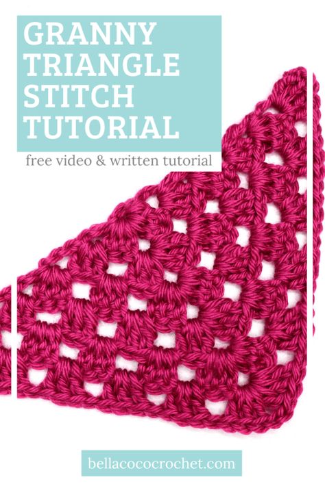 Learn how to crochet a granny triangle. Crochet Right Angle Triangle, Triangle Granny Square Pattern, Crochet Triangle Pattern, Granny Triangle, Granny Square Pattern Free, Crochet Triangle Shawl Pattern, Bella Coco, Granny Square Haken, Granny Square Crochet Patterns Free