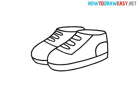 How to Draw an Easy Sneakers #SneakersDrawing #EasySneakerDrawing #Sneaker #Sneakers #Snickers #Snicker #Shoes #ShoeSketch #ShoesDrawing #Clothing #Trend #Trends #Clothes #EasyDrawings #HowtoDrawSneakers Shoes To Draw Easy, Shoes Simple Drawing, Shoes Outline Drawing, How To Draw Shoes Easy, Simple Shoes Drawing, Shoes Easy Drawing, Easy Shoe Drawing, Cartoon Sneakers Drawing, Cartoon Shoes Drawing