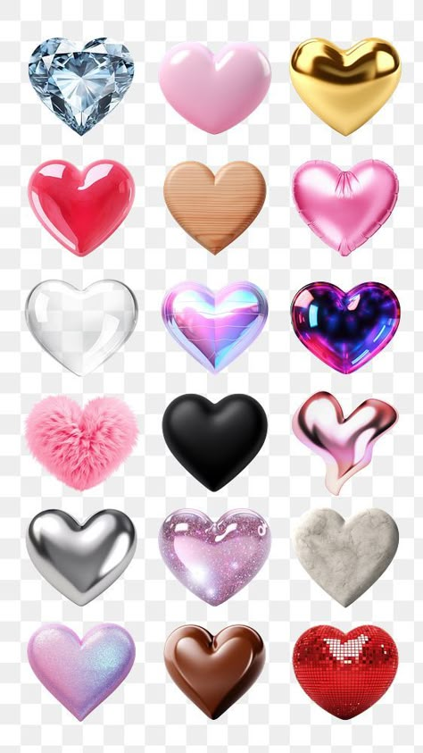 Phone Cover Stickers, 3d Aesthetic, Collage Png, Clear Phone Case Design, 3d Hearts, Heart 3d, Cute Home Screen Wallpaper, Hearts Png, Collage Elements