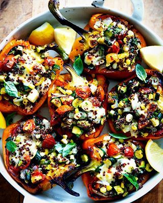 Stuffed Peppers with Quinoa, Corn, and Zucchini | Alexandra's Kitchen Vegetarische Diners, Zucchini Quinoa, Corn Zucchini, Vegetarian Stuffed Peppers, Recipe Hacks, Bell Pepper Recipes, Sauteed Zucchini, Diner Recept, Stuffed Poblano Peppers