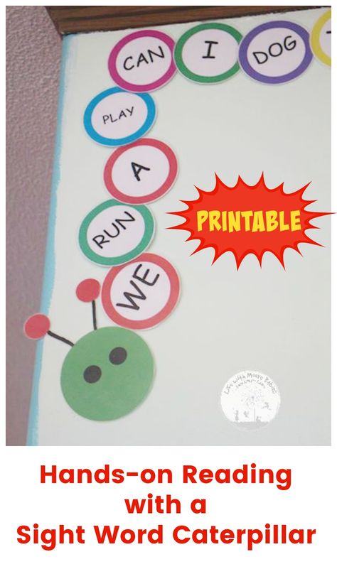 Give kids a fun and active way to learn and review sight words with a free, printable word caterpillar! Makes a great hands-on learning tool for young readers. Sight Word Caterpillar, Learning Sight Words, Cvc Word Families, Sight Word Reading, Baby Learning Activities, Site Words, High Frequency Words, Reading Intervention, Homeschool Ideas