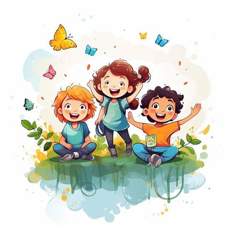 Childrens Day Illustration, Children Day, Wall Art Tutorial, Wall Street Art, Illustration Art Kids, School Wall Art, School Painting, Books For Self Improvement, Kids Clipart