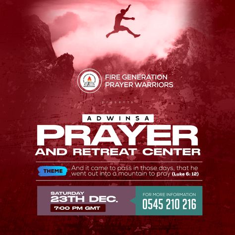 Church flyer of Adwinsa Prayer and Retreat Centre designed by Oppomence graphics in ghana 0247369275 Retreat Flyer, Church Retreat, Retreat Centre, Flyer Inspiration, 2024 Board, Church Inspiration, Church Media Design, Church Poster Design, Church Poster